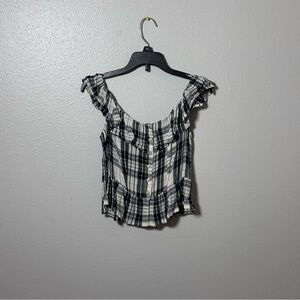 American Eagle‎ Women Plaid black/white  Off Shoulder Top Size XS